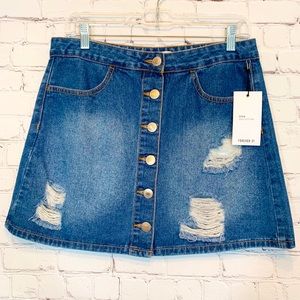 Forever 21 denim Jean skirt buttons distressed